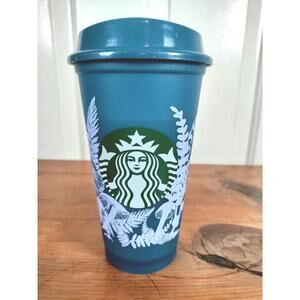 Starbucks 2022 Fall Enchanted Forest Mushroom & Fern Reusable Hot Cup 16oz Blue